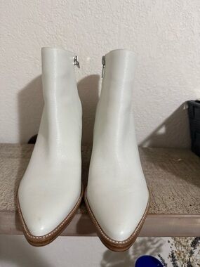 Marc Fisher White Leather Pointed Ankle Booties